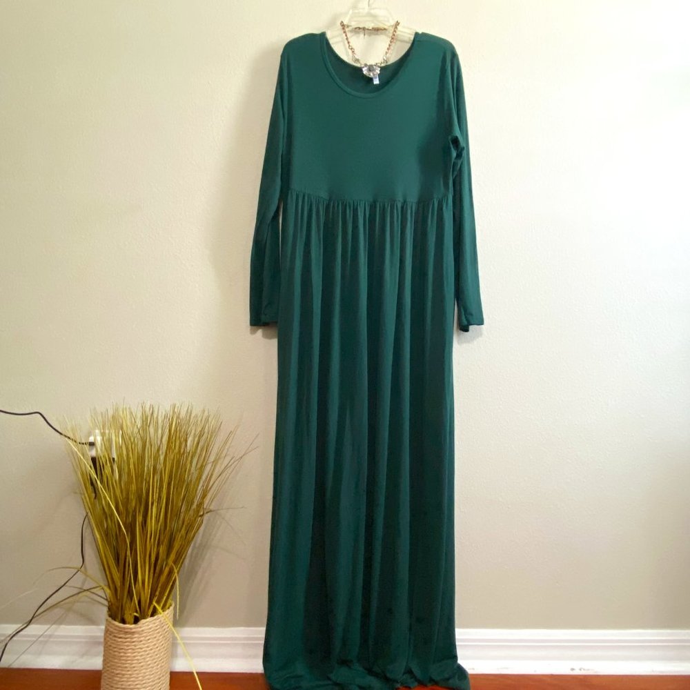 Forest green flowy long sleeve maxi dress with pockets size: 3XL   w124